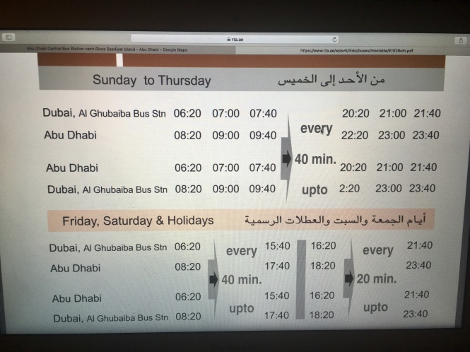 Fahrplan Bus Dubai nach Abu Dhabi